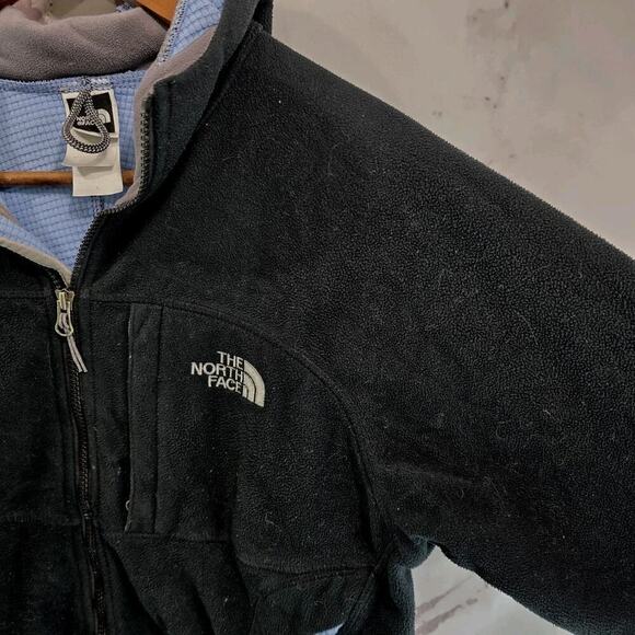 The North Face Jacket Women Small Black Blue Micro Grid Fleece Zip Hood Windwall - Picture 11 of 12